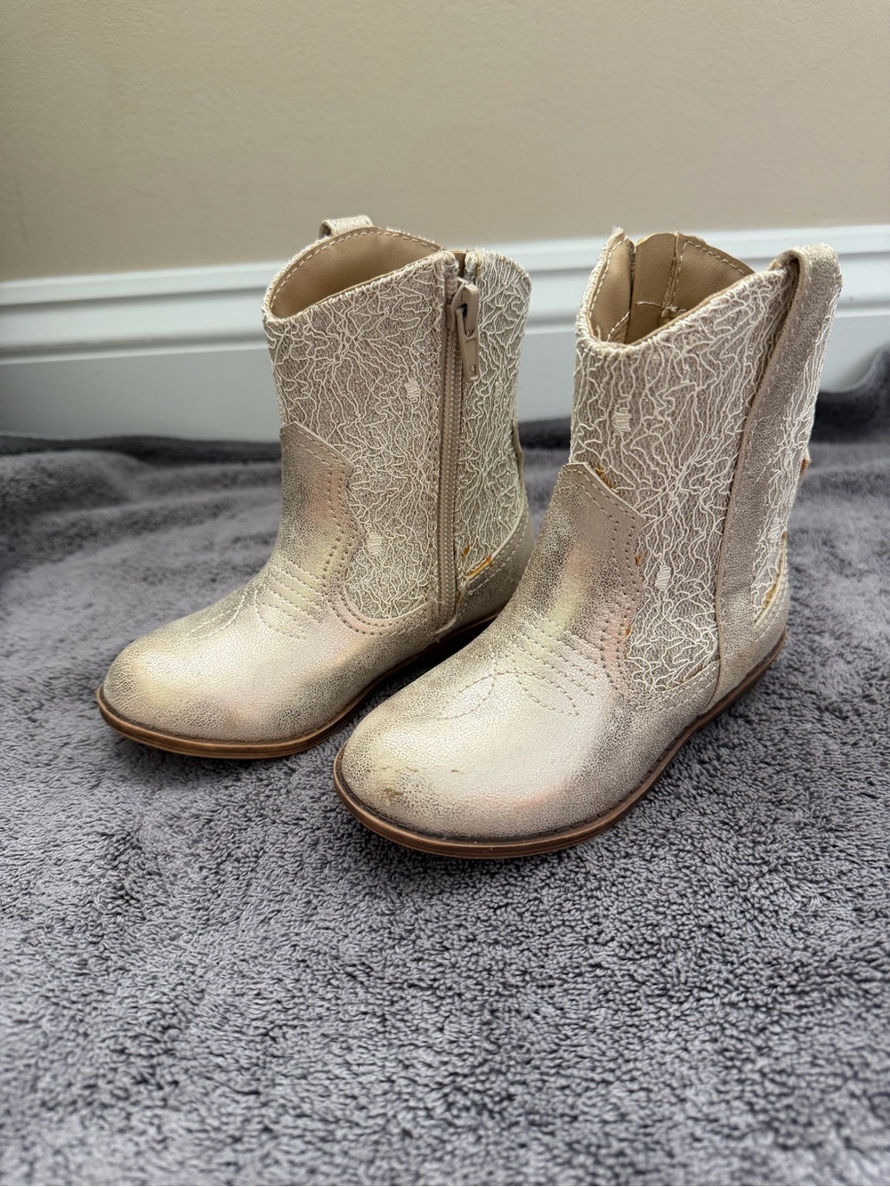 Kids Metallic with Lace Cowboy Boots with Side Zipper